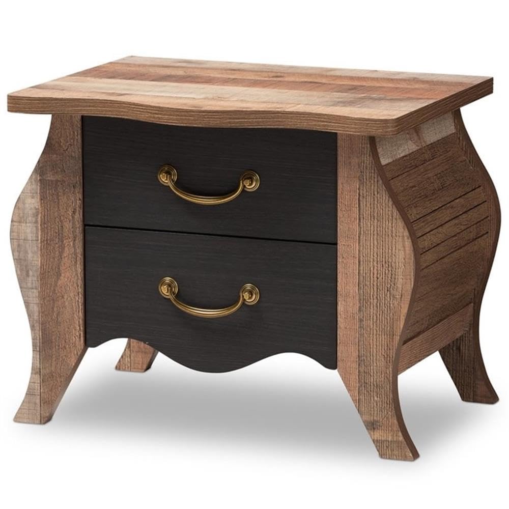Baxton Studio Romilly Country Cottage Farmhouse Black and Oak-Finished Wood 2-Drawer Nightstand